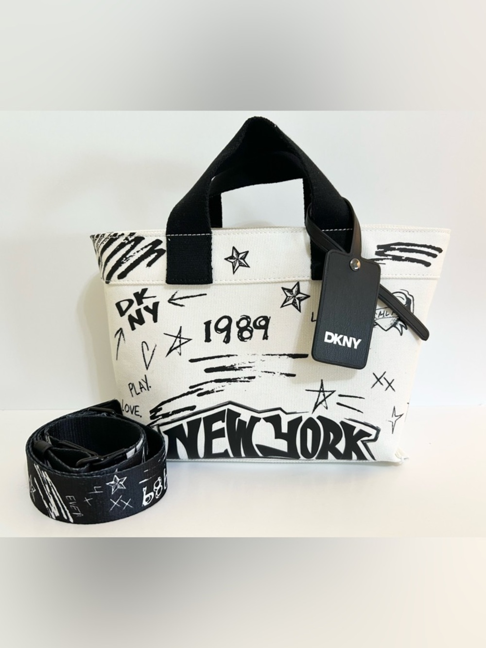 DKNY Taylor Swift 1989 Inspired White Canvas Mini Tote Crossbody Zipper Bag